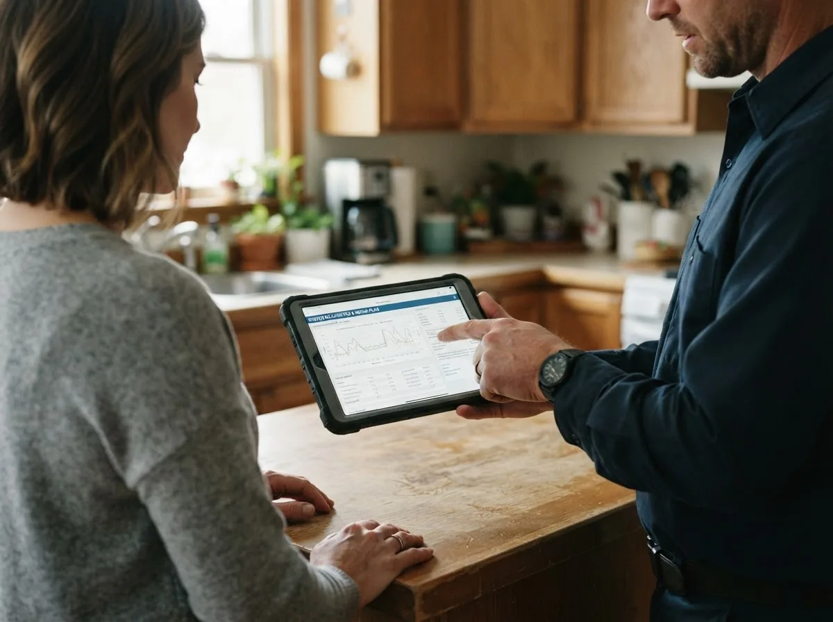 HVAC technician inspecting a heating & cooling system in East Pittsburgh, PA
